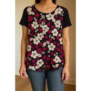 Ann Taylor Floral Print Short Sleeve Top Crew Neck‎ Blouse - M